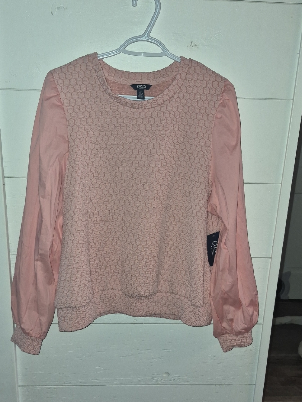 Chaps Blush Pink Mixed-Media Long Sleeve Top.